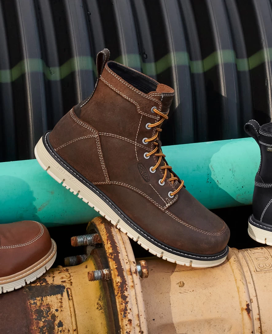 Keen Men's San Jose 6" Boot (Soft Toe) | Coffee Bean/Star White - Image 9